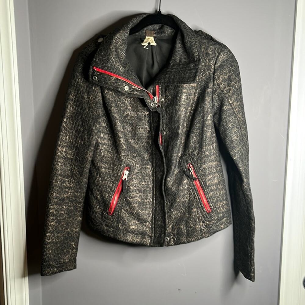 We the Free Black with Red Cheetah Biker Jacket 2